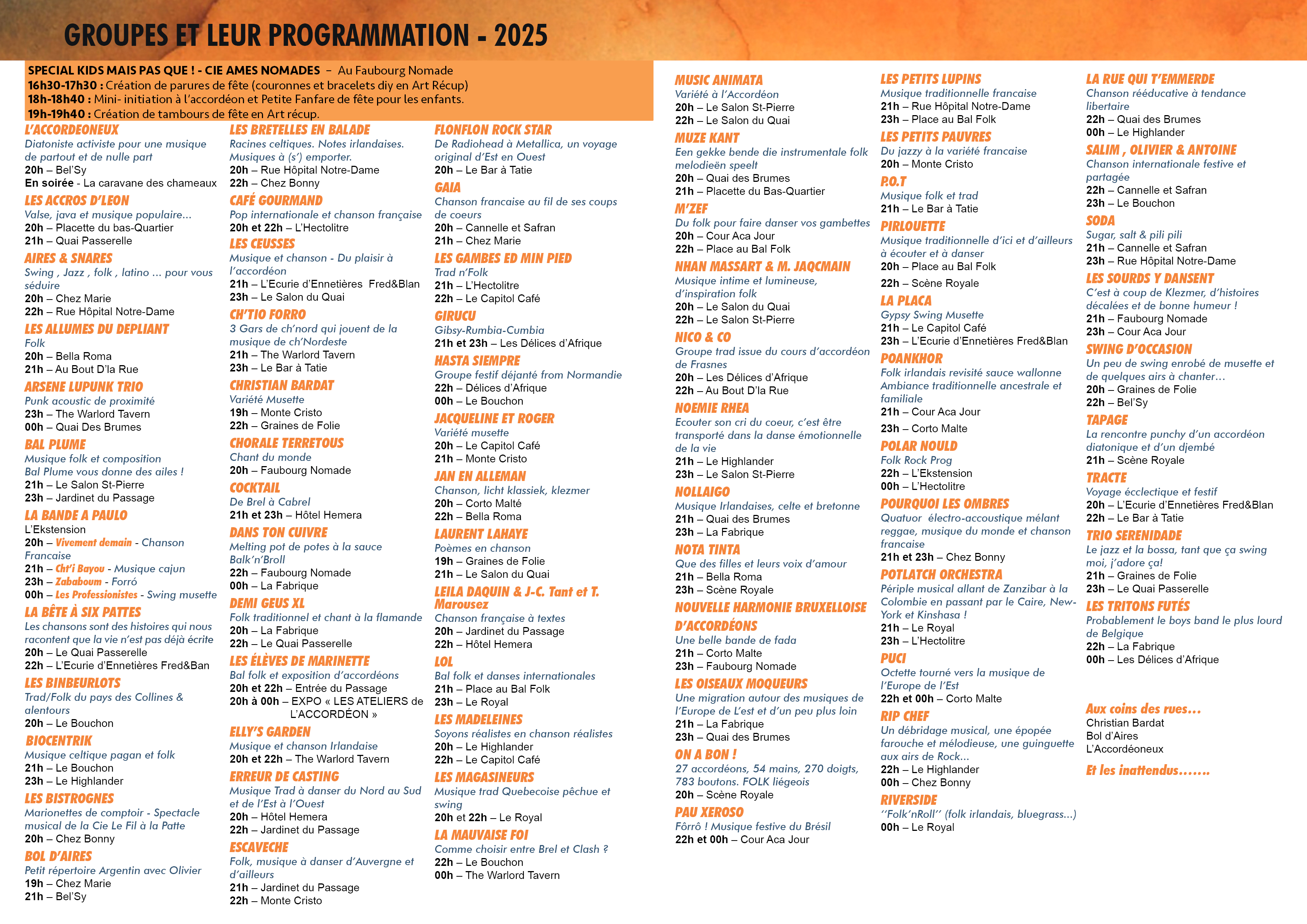 PROGRAMME 2025 - Horaire Groupes